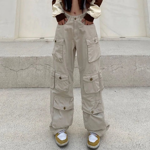 Women's Solid Color Cargo Pants Y2K Street Retro Style
