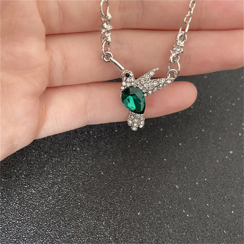 Fashion Crystal Hummingbird Pendant Necklace Exquisite Shiny Zircon Animal Choker Necklace