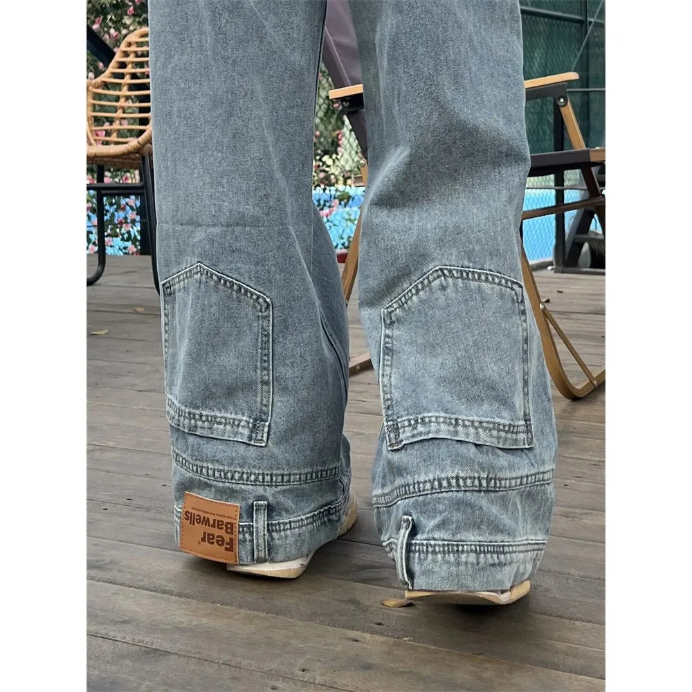 Fashion American Retro Baggy High Waisted Jeans Women High Street Denim Pants