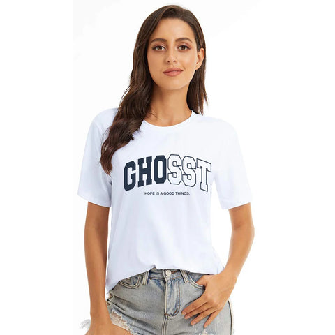 Summer Women's Letter Printed Loose Tee Round Neck Style
