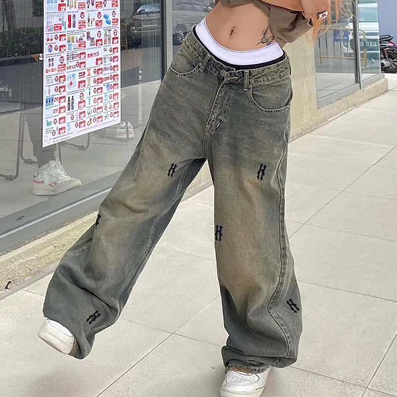 Baggy Women's Jeans Streetwear Y2K Straight Cargo Pants Low Raise