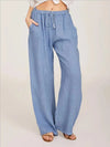 Women Cotton Linen Pants High Waist Wide-Leg