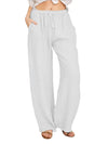 Women Cotton Linen Pants High Waist Wide-Leg
