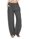 Women Cotton Linen Pants High Waist Wide-Leg