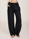 Women Cotton Linen Pants High Waist Wide-Leg
