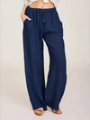 Women Cotton Linen Pants High Waist Wide-Leg