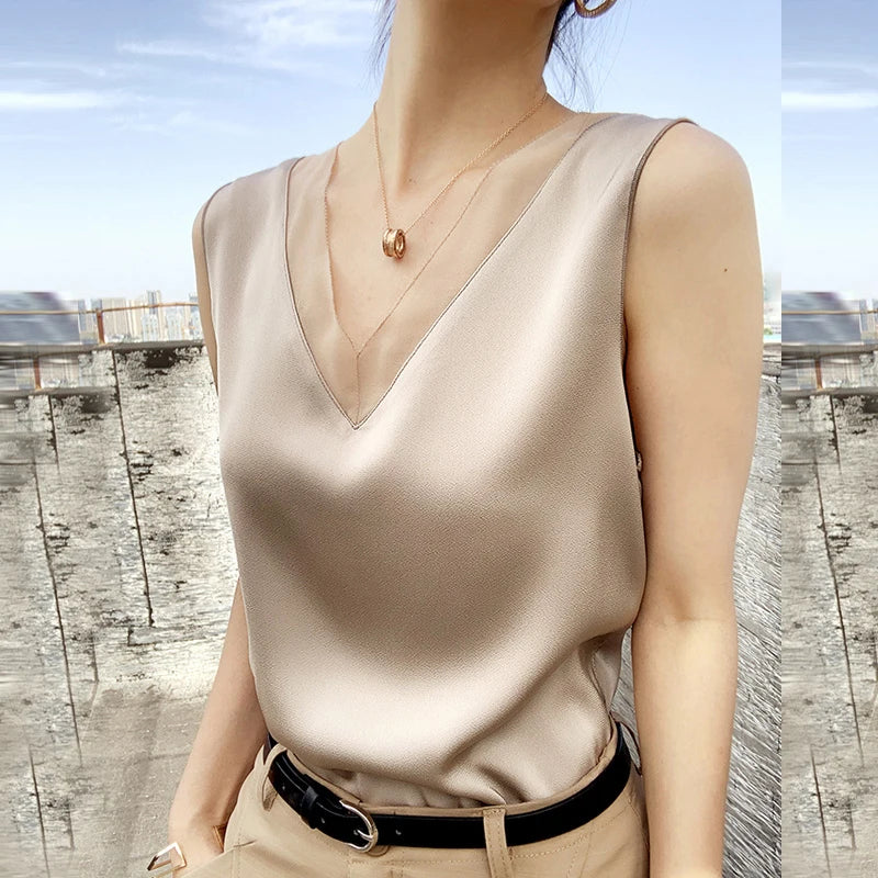 2024 Vintage Satin Silk Blouse Summer Tunic