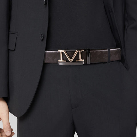 Designer M Letter Automatic Buckles Mens Belts Brown Cowhide Leather