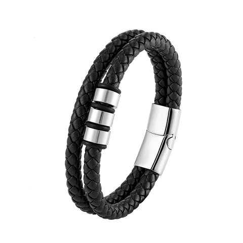 Latest Men's Jewelry 316L Stainless Steel Bracelet with Unique Leather Strap