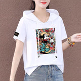 Patchwork Cotton Short-sleeved Summer T-shirt Blouse Sweatshirt Women
