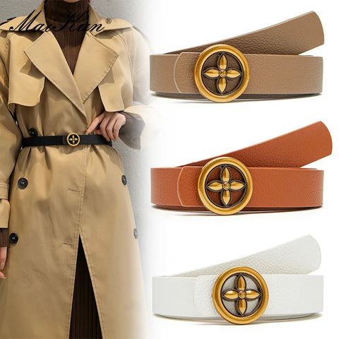 Fashion Plum Blossom Buckle Belt All-Match Solid Color for Women