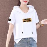 Patchwork Cotton Short-sleeved Summer T-shirt Blouse Sweatshirt Women