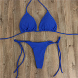 Summer Beach Swimwear Sexy Bikini Set with Bra and Tie-Side G-String Thong