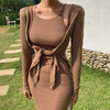 2024 Women's Lace-Up Sleeveless Bodycon Midi Dress Summer