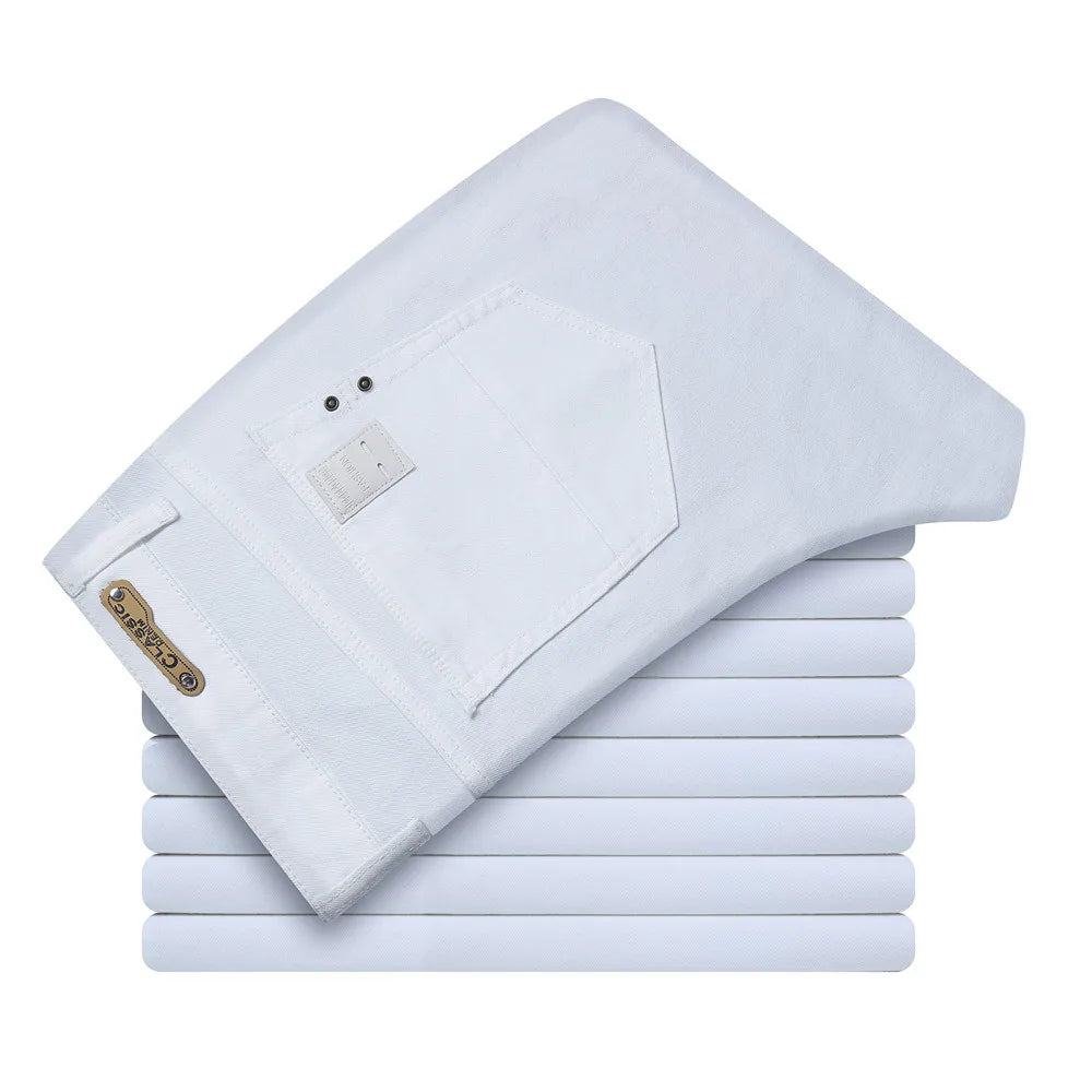 Men White Jeans Fashion Style Slim Fit Soft Trousers