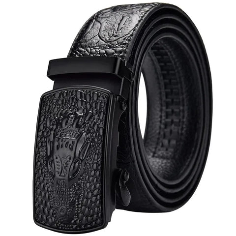 Men's Crocodile Pattern Leather Belt Business Casual Automatic Buckle