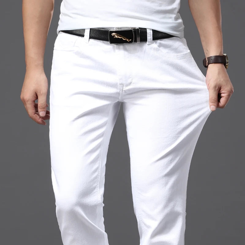 Men White Jeans Fashion Style Slim Fit Soft Trousers