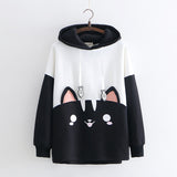 Japanese Kpop Clothes Womens Cute Pullover Sweatshirt Harajuku Lolita Black Cat Graphic Kawaii