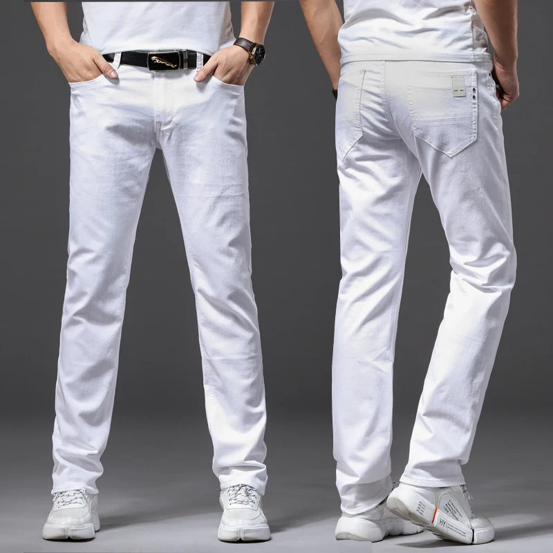 Men White Jeans Fashion Style Slim Fit Soft Trousers