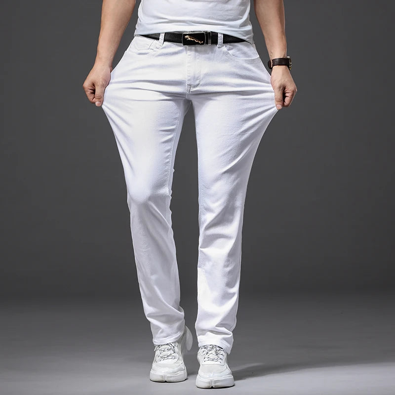 Men White Jeans Fashion Style Slim Fit Soft Trousers