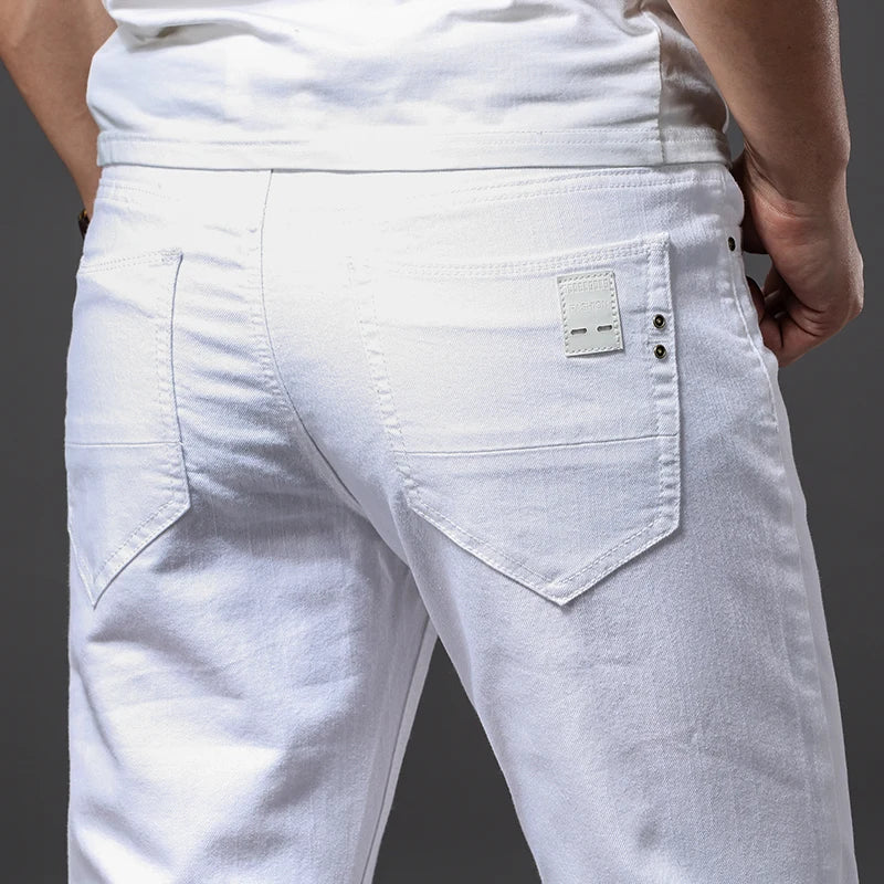 Men White Jeans Fashion Style Slim Fit Soft Trousers