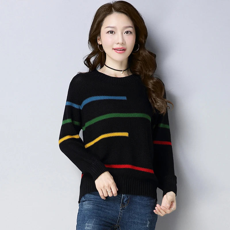 2024 Koreanischer Strickpullover für Damen, lockerer Pullover mit O-Ausschnitt und langen Ärmeln