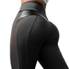 High-Waisted Leather Patchwork Yoga Leggings for Women