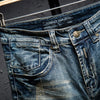 Classic Retro Distressed Men's Letter Jeans Shorts Knee Length Straight