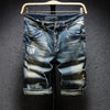 Classic Retro Distressed Men's Letter Jeans Shorts Knee Length Straight