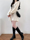 Knit Knitted Sweater Mini Dress Women Casual Lantern Sleeve Short Dresses 2023
