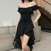 Summer Black A-Line Off Shoulder Dress Women Streetwear