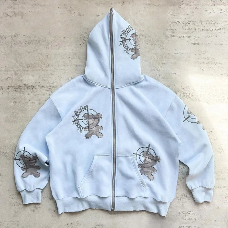 Bear Embroidered Hoodie Set – Couple Streetwear Tracksuit