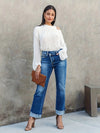 Women's Asymmetrical Waist Straight Jeans Loose Fit Denim Pants