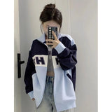 Deeptown Hoodies Women: Preppy Harajuku Style, Oversized Zip Up Sweatshirt, Vintage Korean Fashion Y2k - Stylish Streetwear Tops