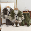 Printed Toddler Boy 3-piece Outfit Top Pants And Striped Shirt