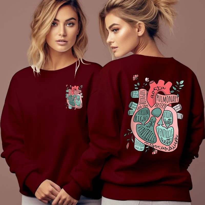 Anatomical Heart Flower Print Women Sweatshirts