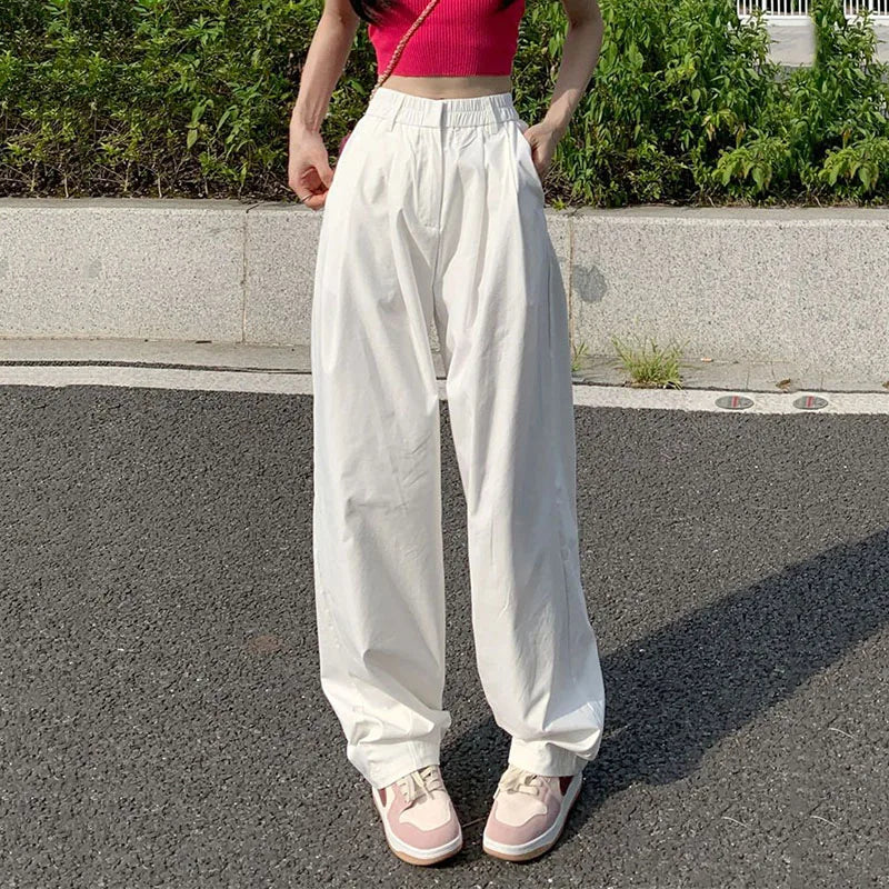 White Vintage Baggy High-Waist Pants Women’s Summer Streetwear