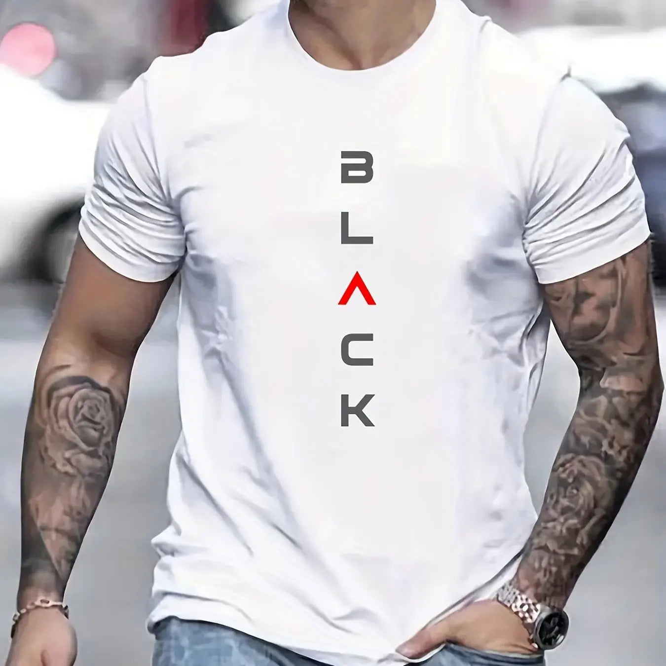 Men's Casual Loose Print Round Neck T-shirt Top