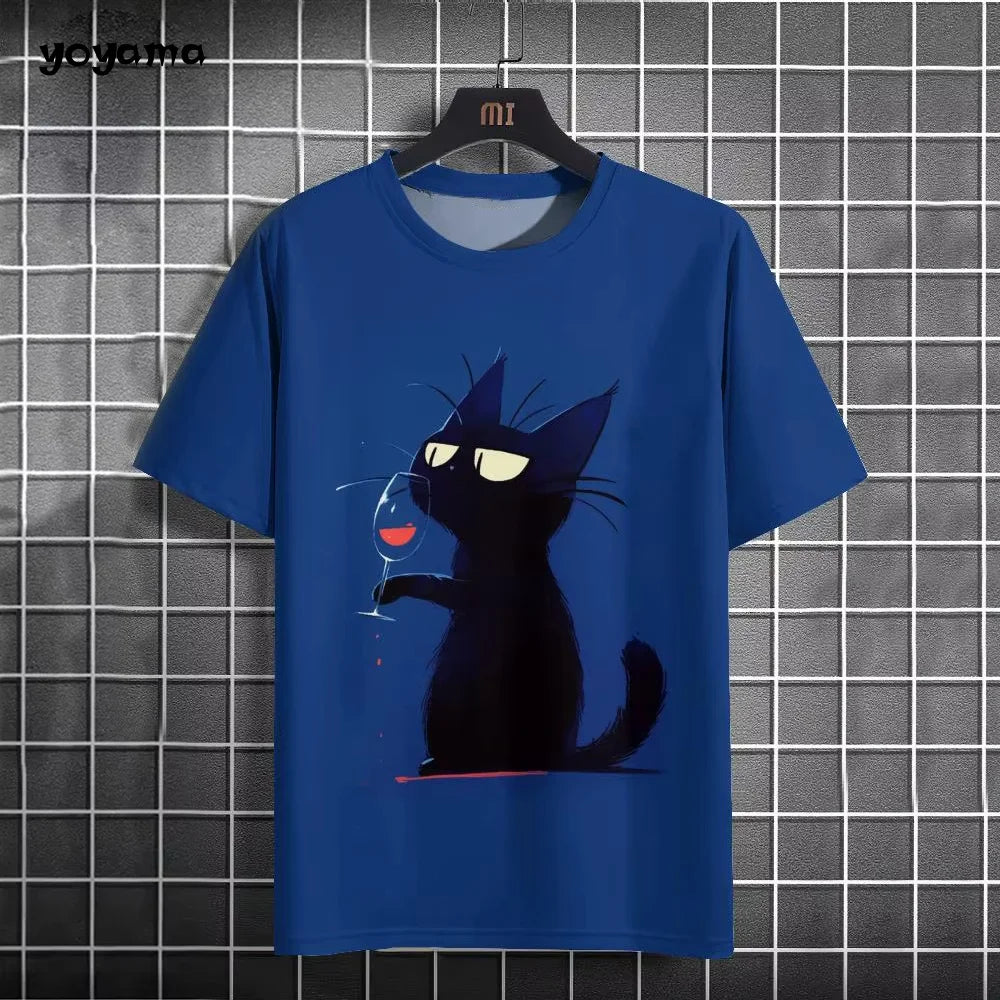 Animal Cat Men's T-Shirt Full Print Short Sleeve Tee Fashion Loose Round Neck