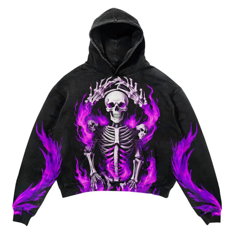 Harajuku Skull Print Hoodies Men Grunge Sweatshirt Gothic Y2k