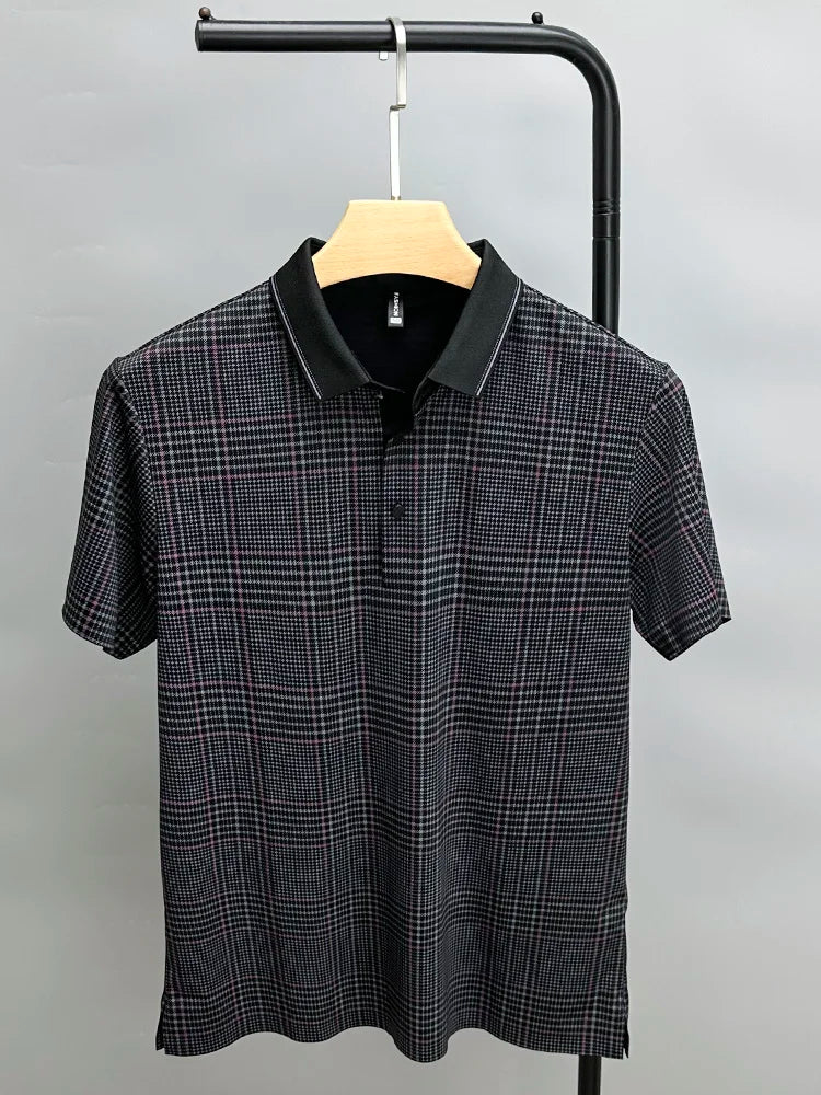 Kurzarm-T-Shirt aus Eisseide für Herren im Sommer, dünn, faltenfrei, cooler Hemdkragen 