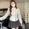 Women’s Korean Style White Crop Shirt Slim Fit Blouse
