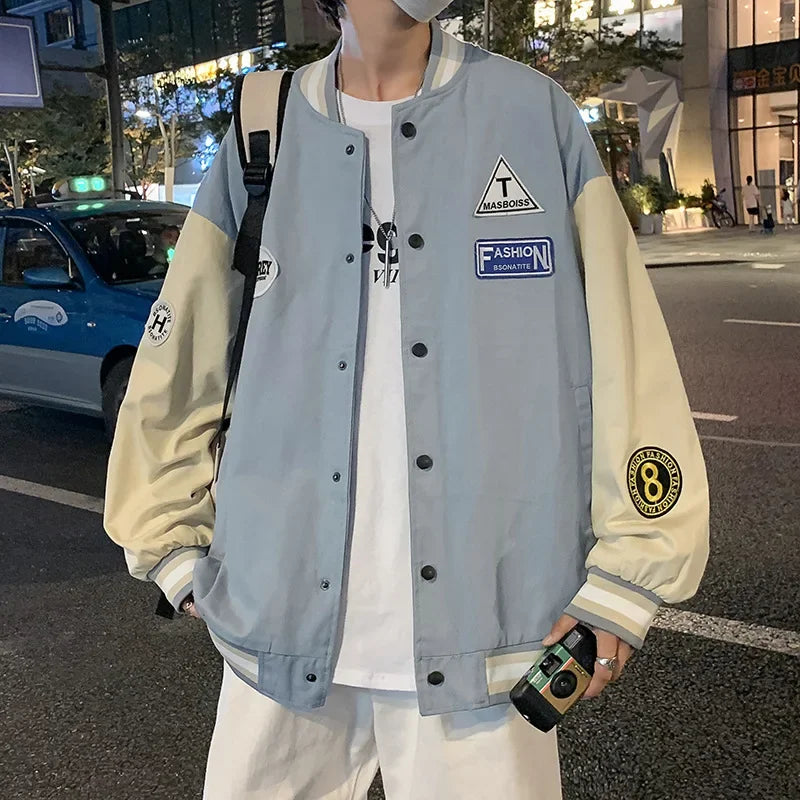Trendy Korean Style Men's Baseball Jacket Loose Fit Casual Sports