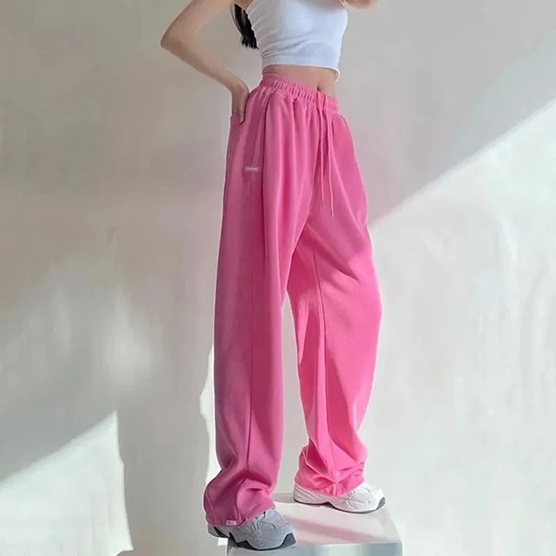 Hot Pink High-Waisted Wide Leg Sweatpants for Women