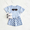 Sommer-Baby-Set, kurzärmliges T-Shirt und Shorts mit Schachbrettmuster 