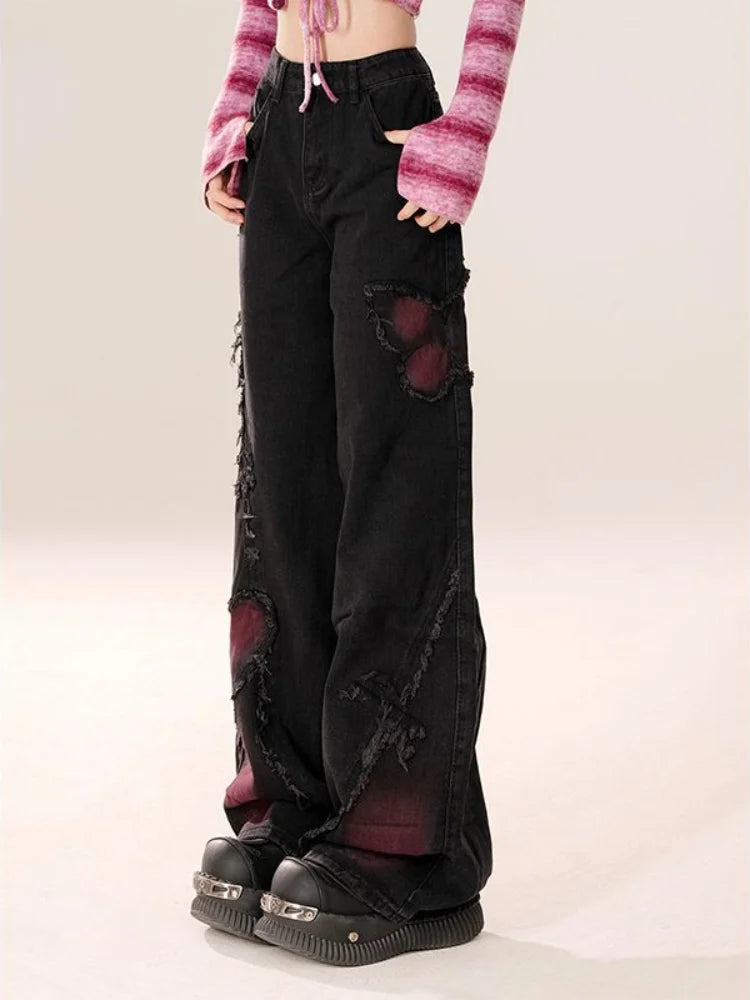 Gothic Goth Butterfly Y2k Jeans Women Retro Vintage