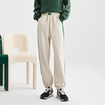 Sweatpants Spring Elastic Waist Straight Long Trousers Side Line Geometric