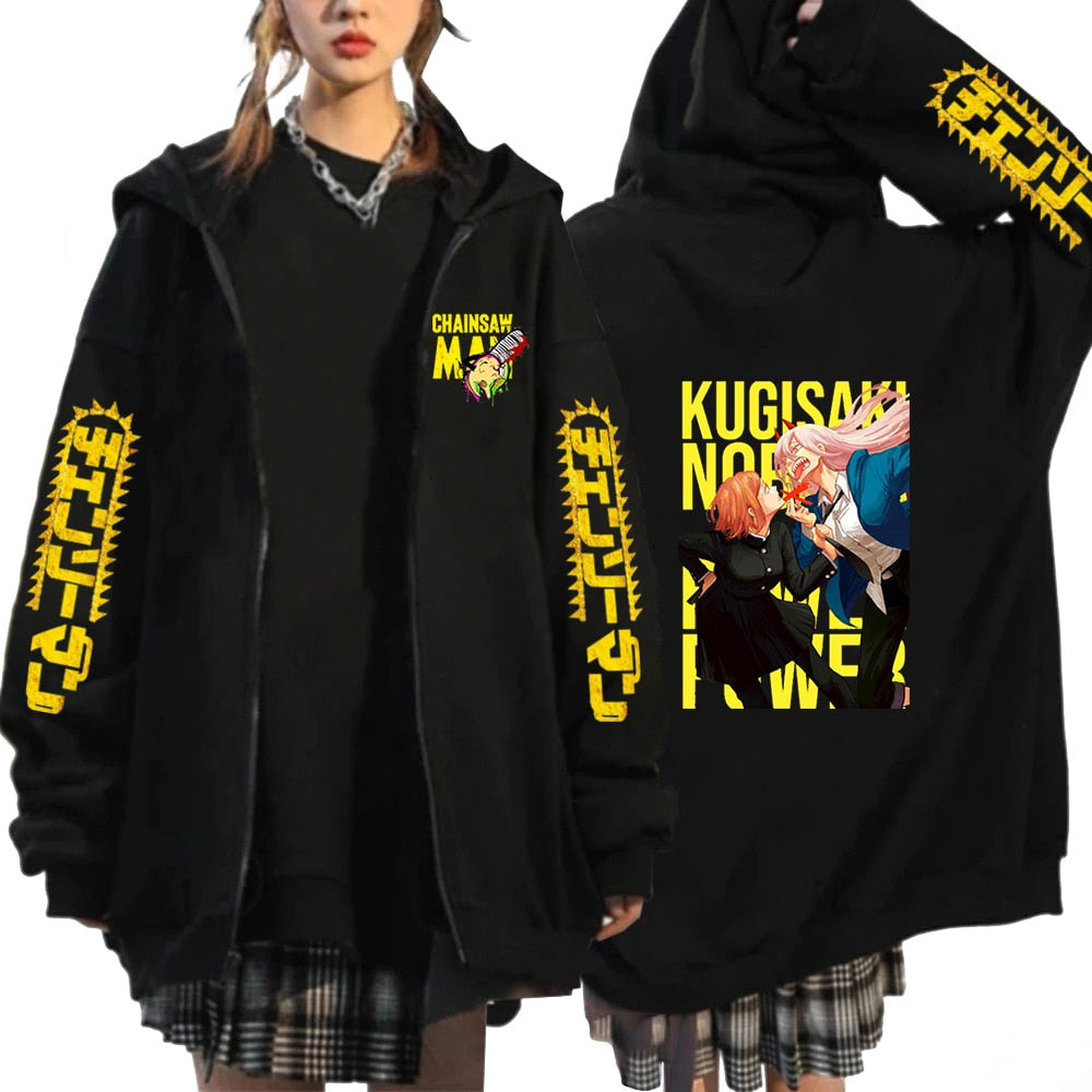 Anime Chainsaw Man Skull Zip Up Hoodies Hip Hop Streetwear Jackets Zip Hoodie Pullovers