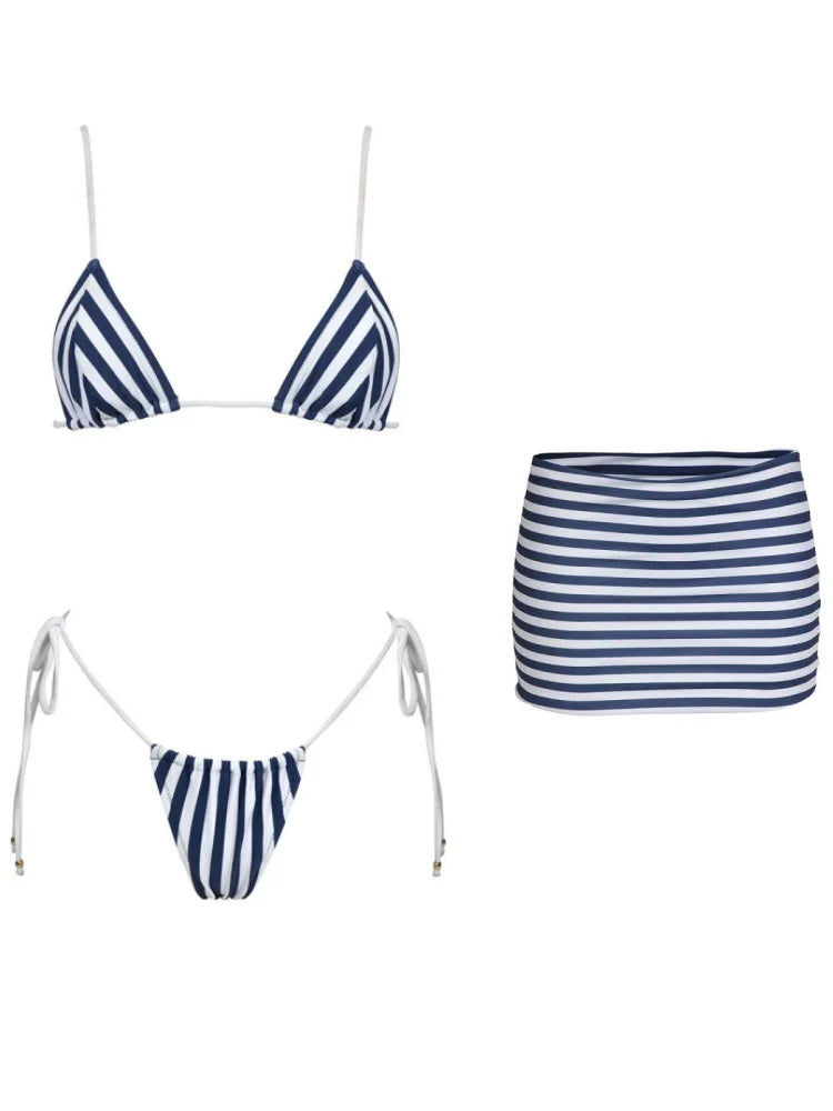 Women's Striped Triangle Bikini Sexy Brazilian Swimwear Set