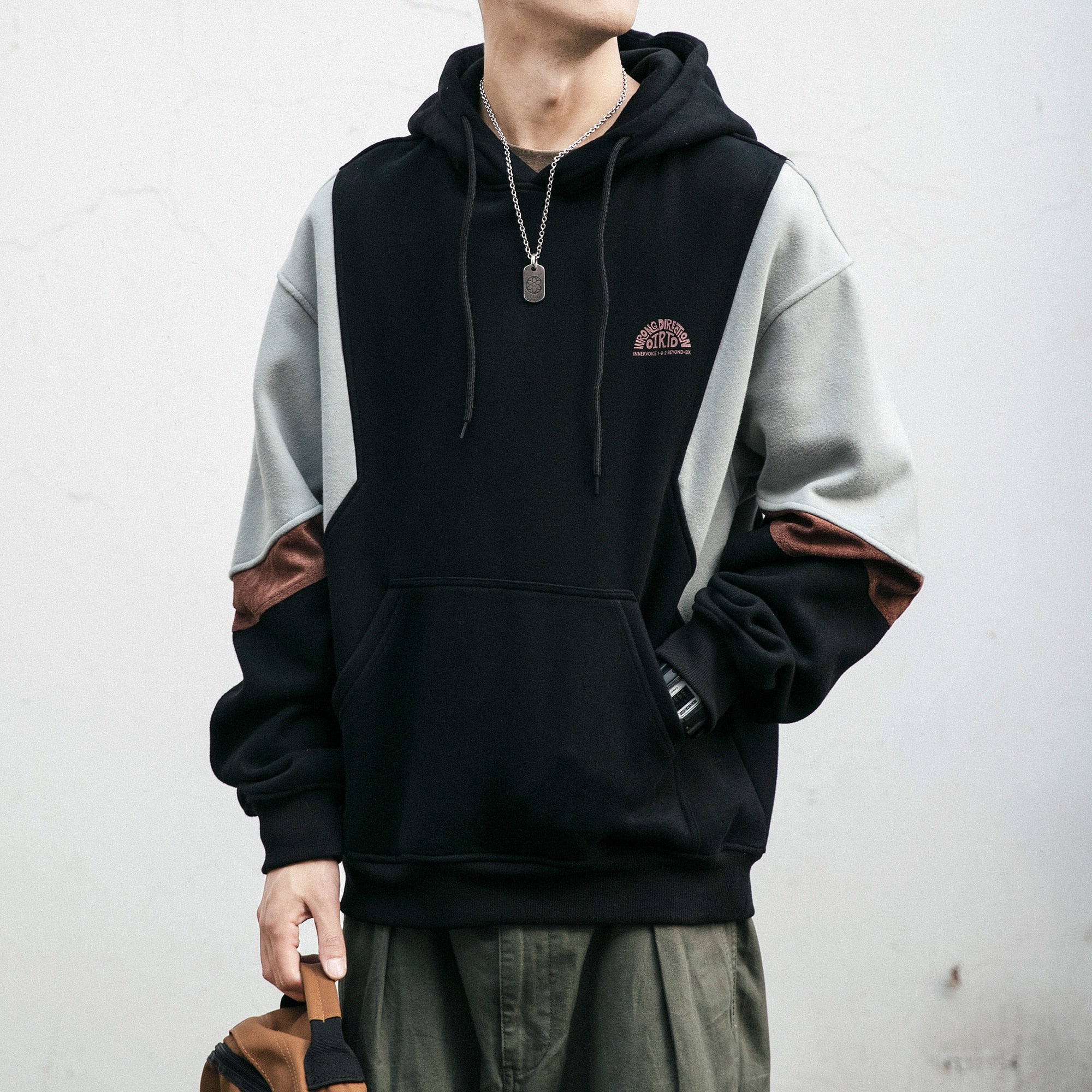 Plus Size Autumn Winter Korean High Quality Fleece Patchwork Hoodie Harajuku Hip Hop Sweatshirt